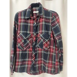 Zara Woman Premium Denim Collection Womens Shirt Snap Button Plaid Tab Small D62